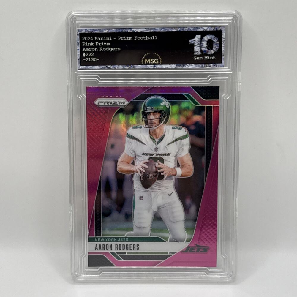 2024 Panini Prizm Aaron Rodgers Pink Prizm #222 New York Jets Graded 10 Gem Mint